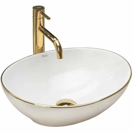 Obiecte Sanitare - Lavoar alb/auriu pe blat Rea Sofia Gold Edge 41 cm