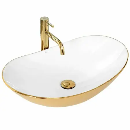 Obiecte Sanitare - Lavoar alb/auriu pe blat Royal 63 cm