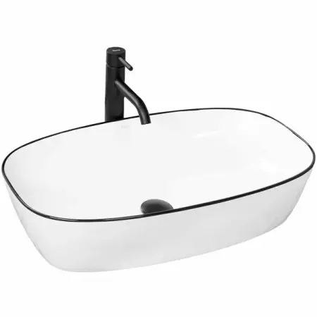 Obiecte Sanitare - Lavoar alb/negru pe blat Rea Jovita 60 cm