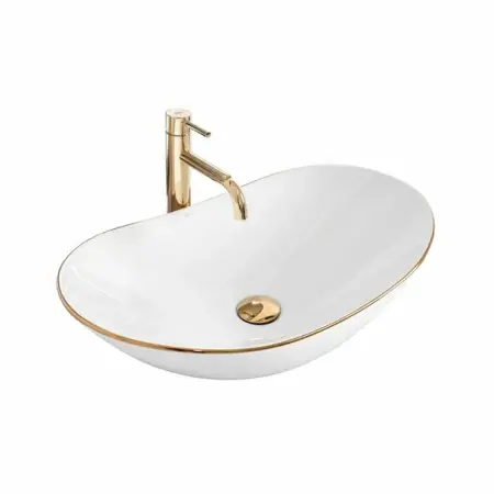 Obiecte Sanitare - Lavoar alb pe blat Rea Royal Gold Edge 62,5 cm