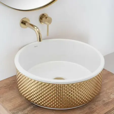 Obiecte Sanitare - Lavoar auriu/alb pe blat Rea Helen 42.5 cm