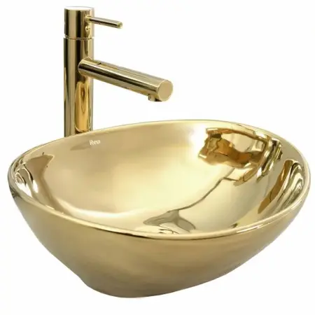 Obiecte Sanitare - Lavoar auriu pe blat Rea Sofia 41 cm
