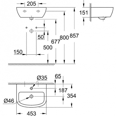 Lavoar baie suspendat Grohe Bau Ceramic 45x35 cm [3]