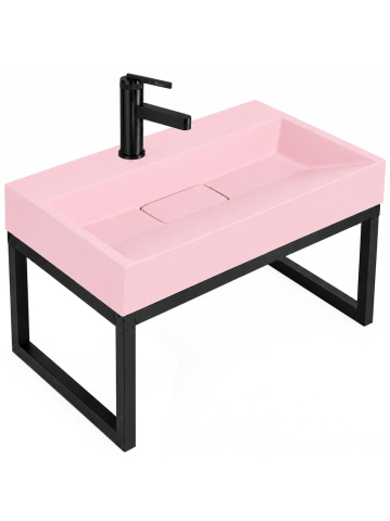 Lavoar pe blat Rea Goya Pink 60cm roz mat conglomerat cu cadru negru [1]