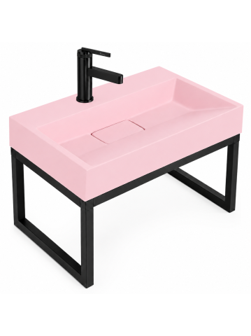 Lavoar pe blat Rea Goya Pink 60cm roz mat conglomerat cu cadru negru [8]