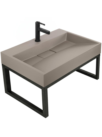 Obiecte Sanitare - Lavoar compozit Rea Goya Taupe mat 70cm dreptunghiular cu cadru negru