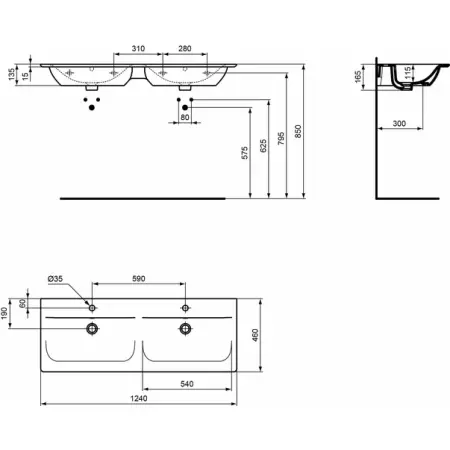 Lavoar dublu pe mobilier Ideal Standard Connect Air 124x46 cm [1]