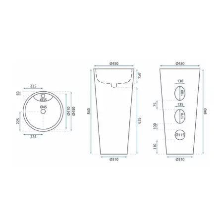 Lavoar freestanding Rea Anya rotund finisaj alb lucios 45 cm [8]