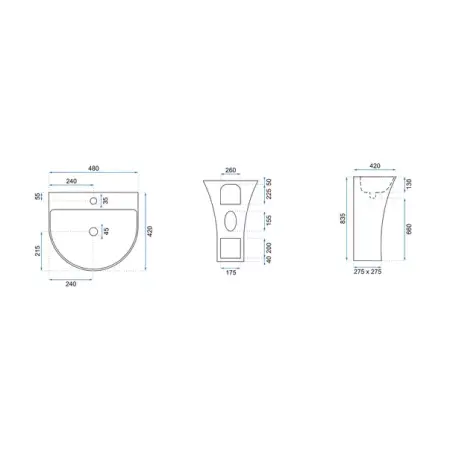 Lavoar freestanding Rea Rita Slim asimetric finisaj alb lucios 48 cm [5]
