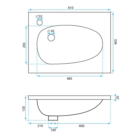 Lavoar incastrat Selena Alb 61cm, Rea [5]