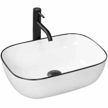 Obiecte Sanitare - Lavoar negru/alb pe blat Rea Marbel 47 cm