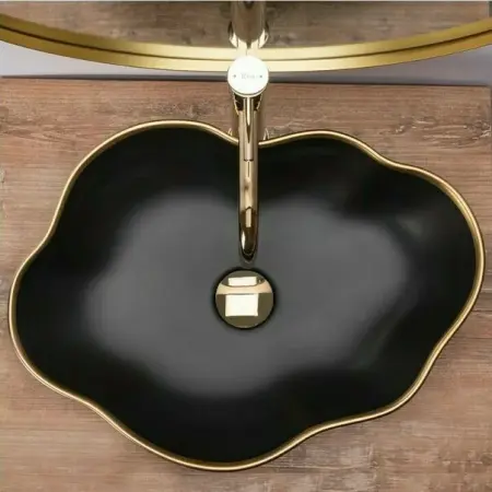 Lavoar negru/auriu pe blat Rea Pearl Gold Edge 51,5 cm [2]