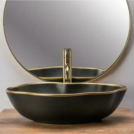 Lavoar negru/auriu pe blat Rea Pearl Gold Edge 51,5 cm [3]