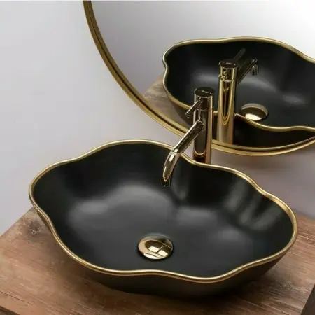 Lavoar negru/auriu pe blat Rea Pearl Gold Edge 51,5 cm [4]
