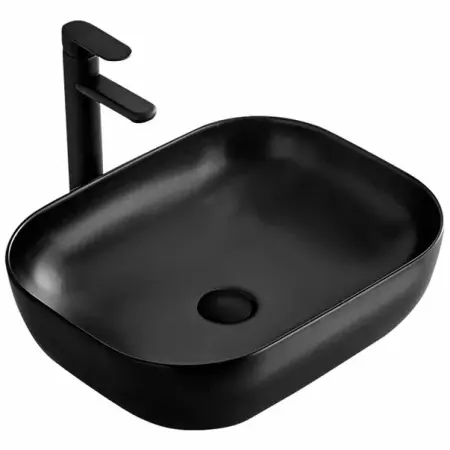 Obiecte Sanitare - Lavoar negru mat pe blat Rea Belinda 47 cm
