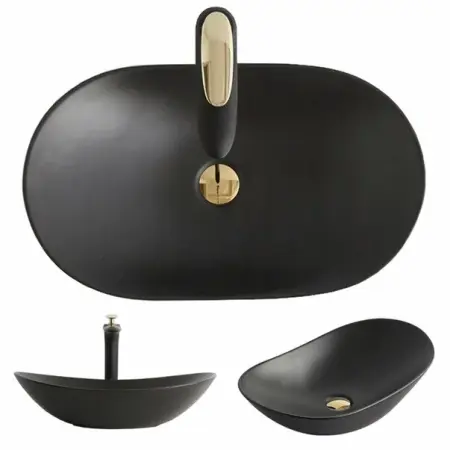 Lavoar negru mat pe blat Rea Royal 62 cm [4]