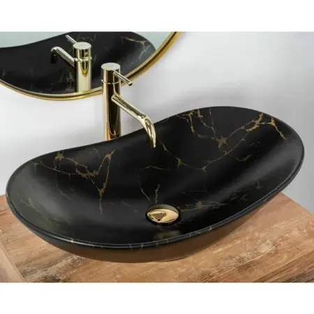 Lavoar negru mat stil marmura pe blat Rea Royal 62 cm [2]