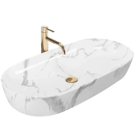 Obiecte Sanitare - Lavoar pe blat Cleo 81 Alb lucios cu model, Rea