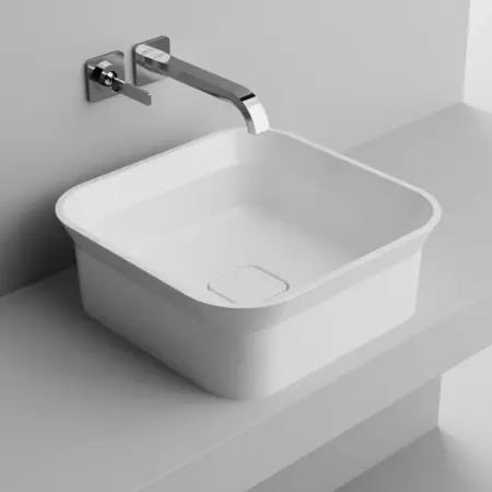 Obiecte Sanitare - Lavoar pe blat din compozit Marmite Dresda patrat 40 cm alb