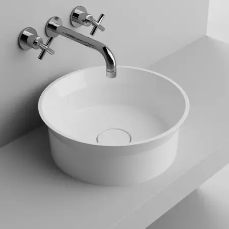 Obiecte Sanitare - Lavoar pe blat din compozit Marmite Dresda rotund 40 cm alb