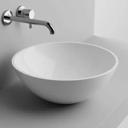 Obiecte Sanitare - Lavoar pe blat din compozit Marmite Riga Low rotund 38 cm alb