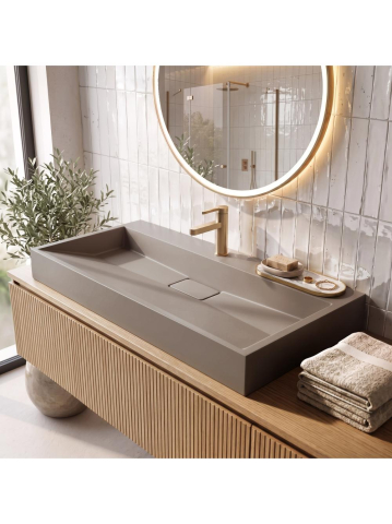 Lavoar compozit Rea Goya Taupe mat 100cm pe blat dreptunghiular [1]
