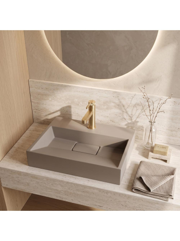 Lavoar compozit Rea Goya Taupe mat 500x370mm montaj blat sau perete [2]
