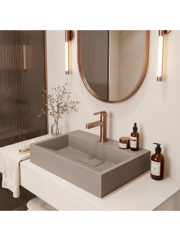 Obiecte Sanitare - Lavoar compozit Rea Goya Taupe mat 500x370mm montaj blat sau perete