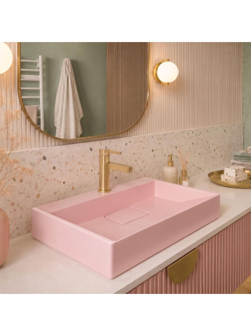 Obiecte Sanitare - Lavoar blat Rea Goya Pink 50cm roz mat conglomerat dreptunghiular 500x370mm