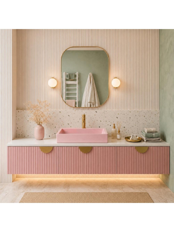 Lavoar pe blat Rea Goya Pink 60cm roz mat conglomerat dreptunghiular [3]