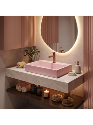 Lavoar pe blat Rea Goya Pink 60cm roz mat conglomerat dreptunghiular [6]