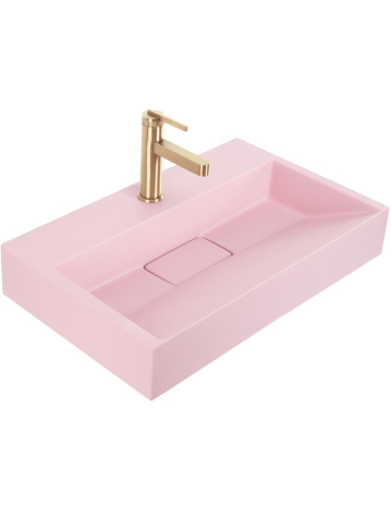Obiecte Sanitare - Lavoar pe blat Rea Goya Pink 60cm roz mat conglomerat dreptunghiular