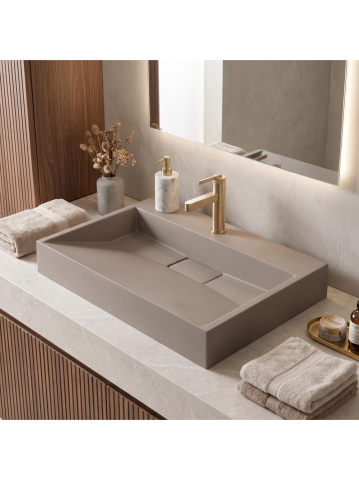 Obiecte Sanitare - Lavoar compozit Rea Goya Taupe mat 700x460mm montaj blat perete