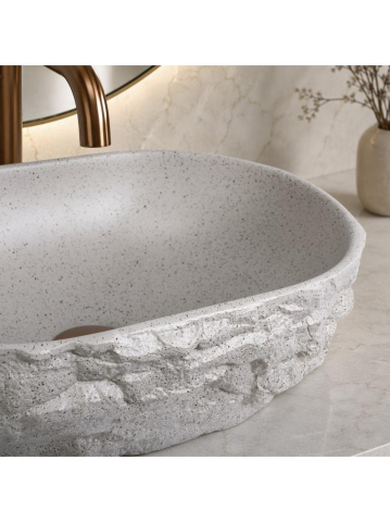 Lavoar pe blat Rea Evora imitatie piatra mat oval 375x255x120 mm [3]