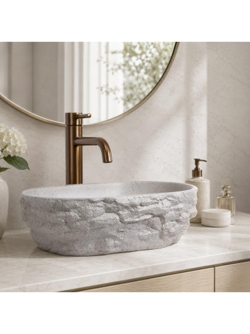 Obiecte Sanitare - Lavoar pe blat Rea Evora imitatie piatra mat oval 375x255x120 mm