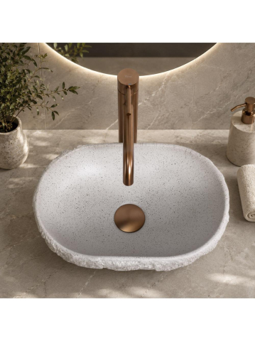 Lavoar pe blat Rea Evora imitatie piatra mat oval 375x255x120 mm [2]