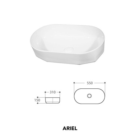 Lavoar pe blat, Fluminia, Ariel, oval, cu baza poligonala, 55 x 31 cm, alb [1]