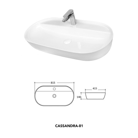 Lavoar pe blat Fluminia, Cassandra 81, oval, 81,5 x 41,5 cm, alb [1]