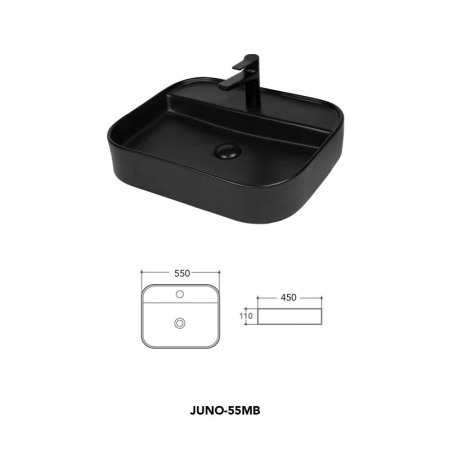 Lavoar pe blat, Fluminia, Juno-55MB, dreptunghiular, 55 x 45 cm, negru mat [1]