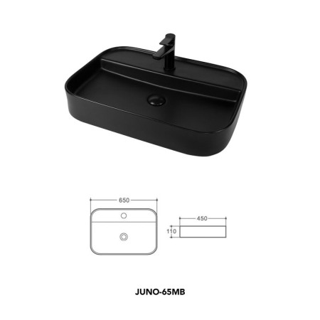 Lavoar pe blat, Fluminia, Juno-65MB, dreptunghiular, 65 x 45 cm, negru mat [1]