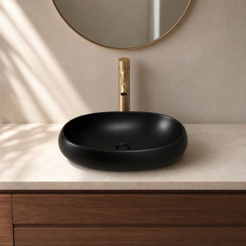 Lavoar pe blat Fluminia, Lheea, oval, 58.5 x 40 cm, negru mat [1]