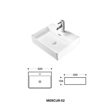 Lavoar pe blat Fluminia, Mercur, 52 cm, dreptunghiular, 52 x 42 cm, alb [1]