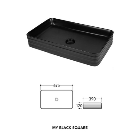 Lavoar pe blat, Fluminia, My Black Square, dreptunghiular, 67.5 x39 cm, negru mat [1]