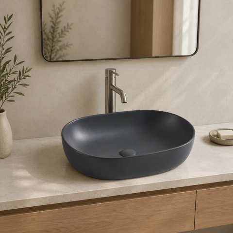 Lavoar pe blat Fluminia, Odera, oval, 60 x 41.5 cm, gri închis [1]