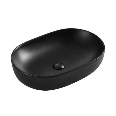 Obiecte Sanitare - Lavoar pe blat Fluminia, Odera, oval, 60 x 41.5 cm, negru mat
