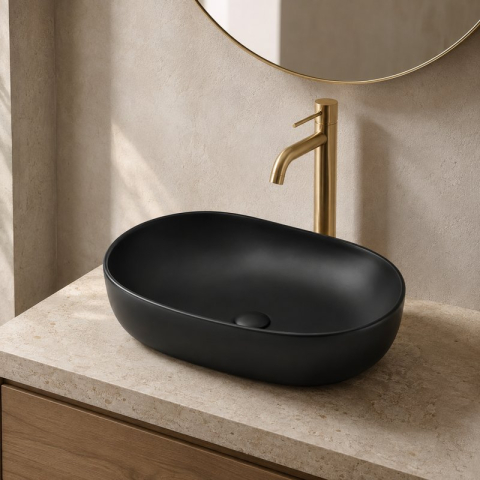 Lavoar pe blat Fluminia, Odera, oval, 60 x 41.5 cm, negru mat [1]