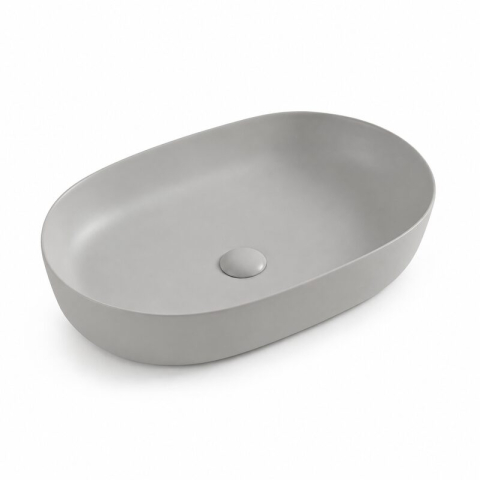 Obiecte Sanitare - Lavoar pe blat Fluminia, Odera Slim, oval, 60 x 41.5 cm, gri deschis