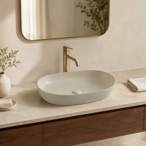Lavoar pe blat Fluminia, Odera Slim, oval, 61 x 41.5 cm, cappuccino [1]