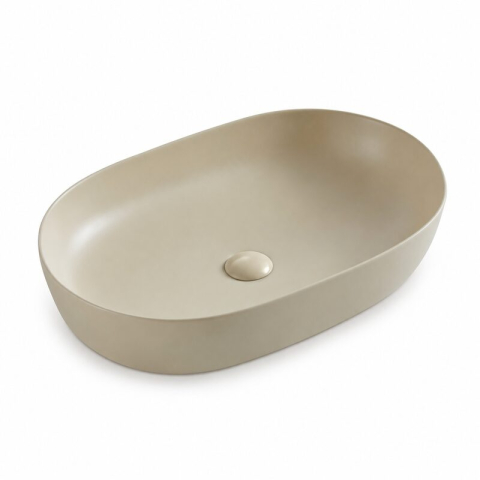 Obiecte Sanitare - Lavoar pe blat Fluminia, Odera Slim, oval, 61 x 41.5 cm, cappuccino