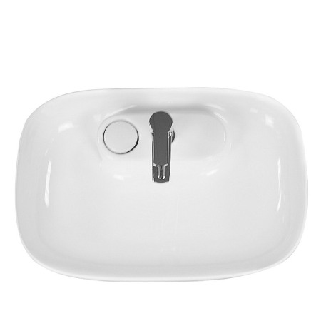 Lavoar pe blat, Fluminia, Pallas-V, dreptunghiular cu colturi rotunjite, 60 x 41 cm, cu capac pentru ventil, alb [2]